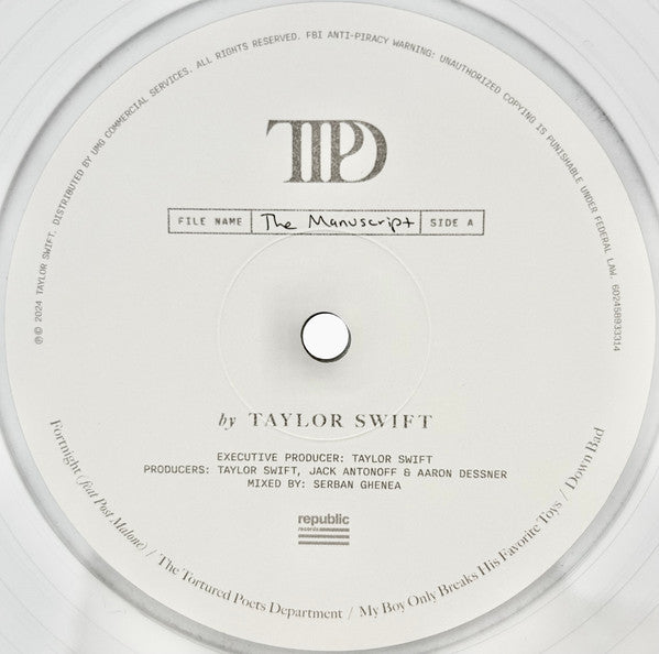 Taylor Swift - The Tortured Poets Department Phantom EU Pressing Clear Coloured Vinyl 2LP (Used)