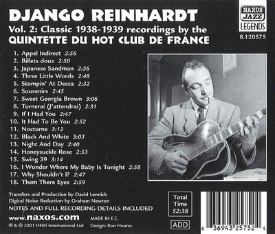 Django Reinhardt : Vol. 2:  1938-1939 Classic Recordings By The Quintette Du Hot Club De France (CD, Comp)
