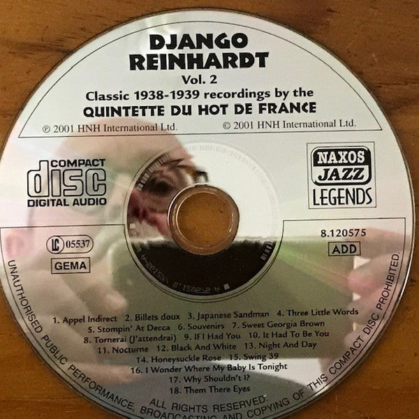 Django Reinhardt : Vol. 2:  1938-1939 Classic Recordings By The Quintette Du Hot Club De France (CD, Comp)
