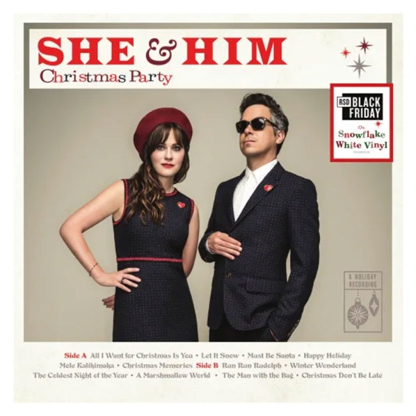 She & Him - Christmas Party RSDBF2025 Snowflake White Coloured Vinyl LP