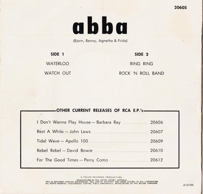 ABBA - Waterloo / Watch Out / Ring Ring / Rock 'N Roll Band 7" Vinyl EP (Used)
