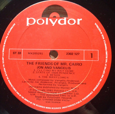 Jon & Vangelis - The Friends Of Mr. Cairo Reissue Vinyl LP (Used)