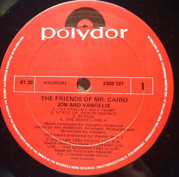 Jon & Vangelis - The Friends Of Mr. Cairo Reissue Vinyl LP (Used)