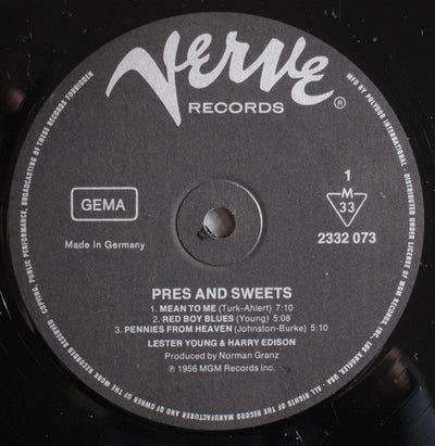 Lester Young & Harry Edison - Pres & Sweets Vinyl LP (Used)