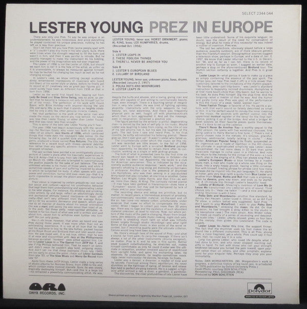 Lester Young - Prez In Europe Vinyl LP (Used)