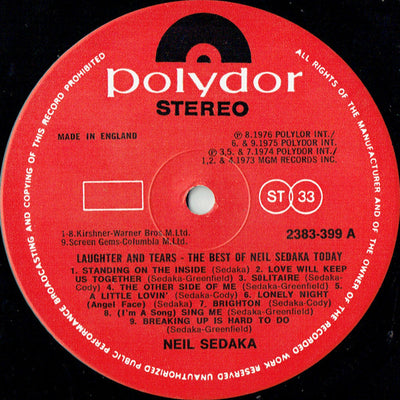 Neil Sedaka - Laughter And Tears (The Best Of Neil Sedaka Today) Vinyl LP (Used)