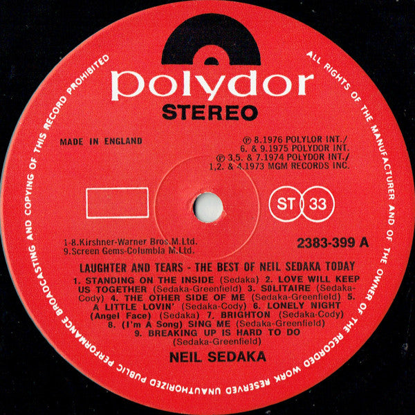 Neil Sedaka - Laughter And Tears (The Best Of Neil Sedaka Today) Vinyl LP (Used)