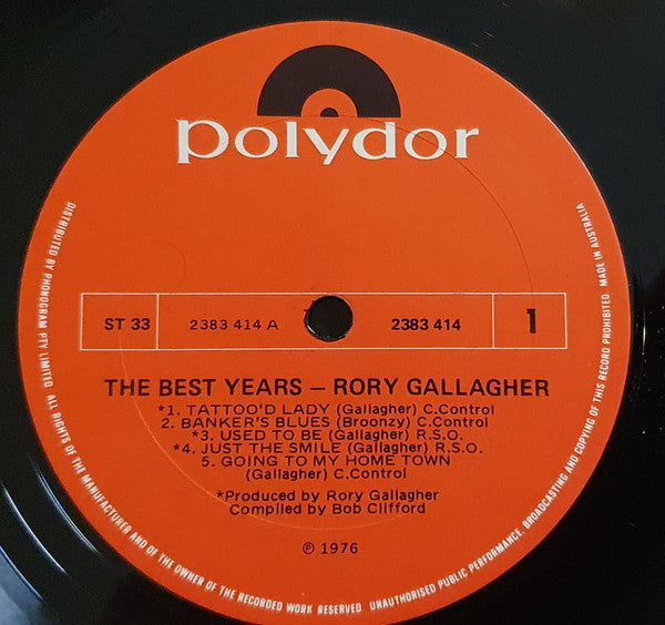 Rory Gallagher - The Best Years Vinyl LP (Used)