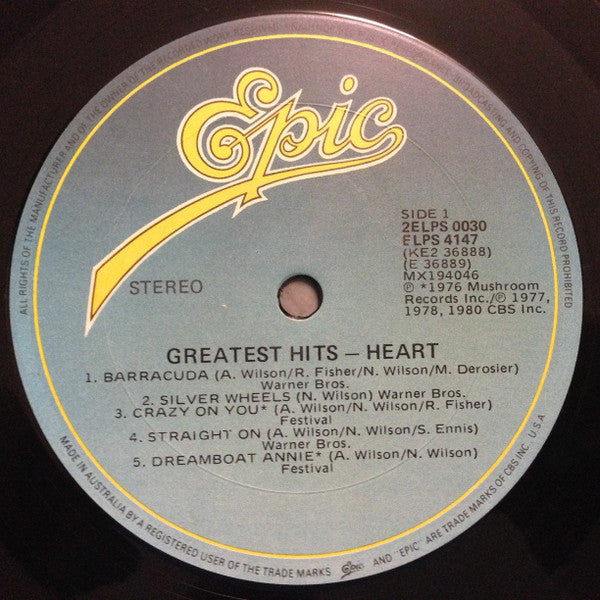 Heart - Greatest Hits / Live Vinyl 2LP (Used)