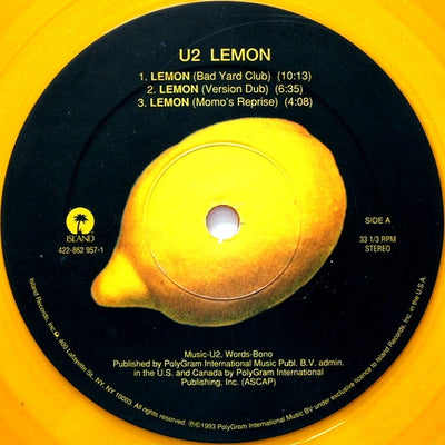 U2 - Lemon (Remixes) Yellow Transparent Coloured Vinyl LP (Used)