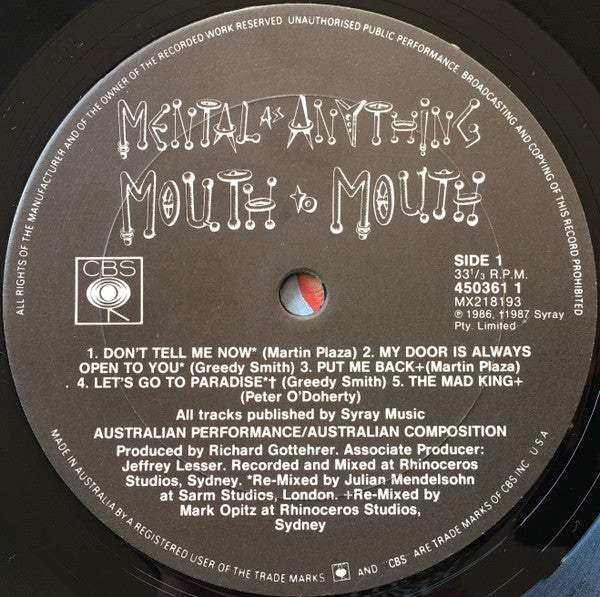 Mental As Anything - Mouth To Mouth Vinyl LP (Used)