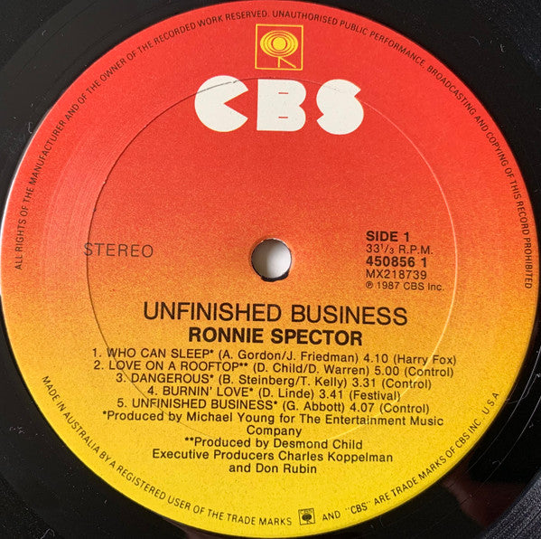 Ronnie Spector - Unfinished Business Vinyl LP (Used)