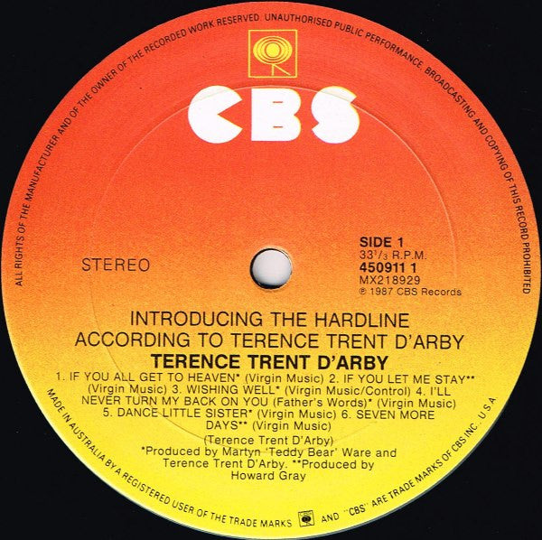 Terence Trent D'Arby - Introducing The Hardline According To Terence Trent D'Arby Vinyl LP (Used)