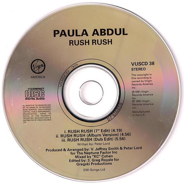 Paula Abdul - Rush Rush 3 Track CD Single (Used)