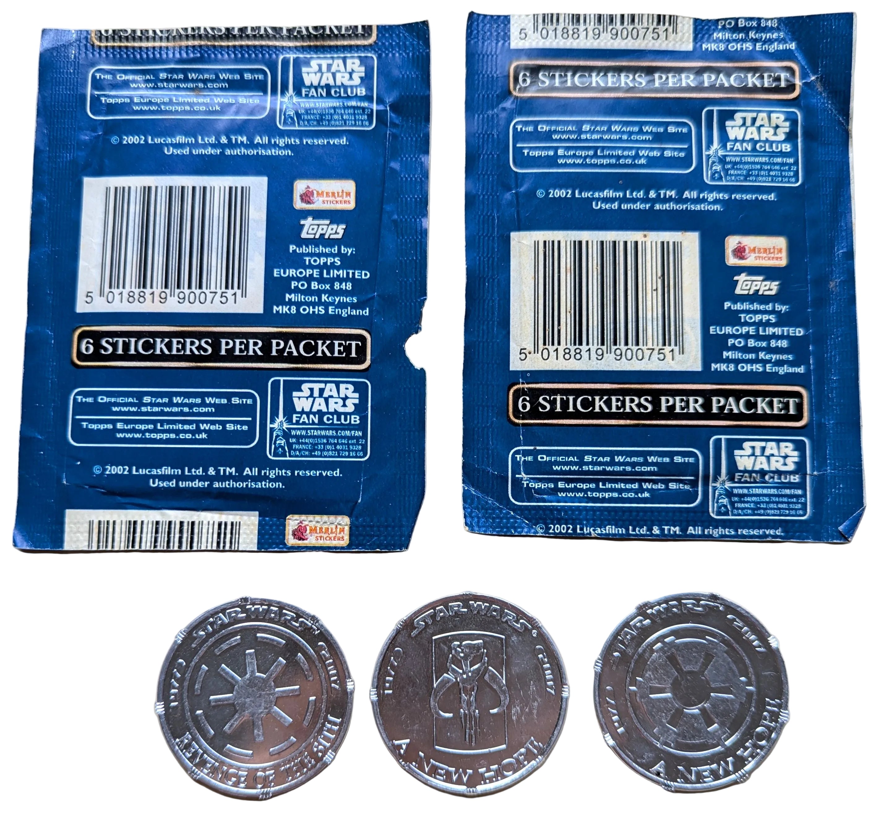 Star Wars - Attack Of The Clones, A New Hope, Revenge Of The Sith Misc Pack - Stickers & 30th Anniversary Coins