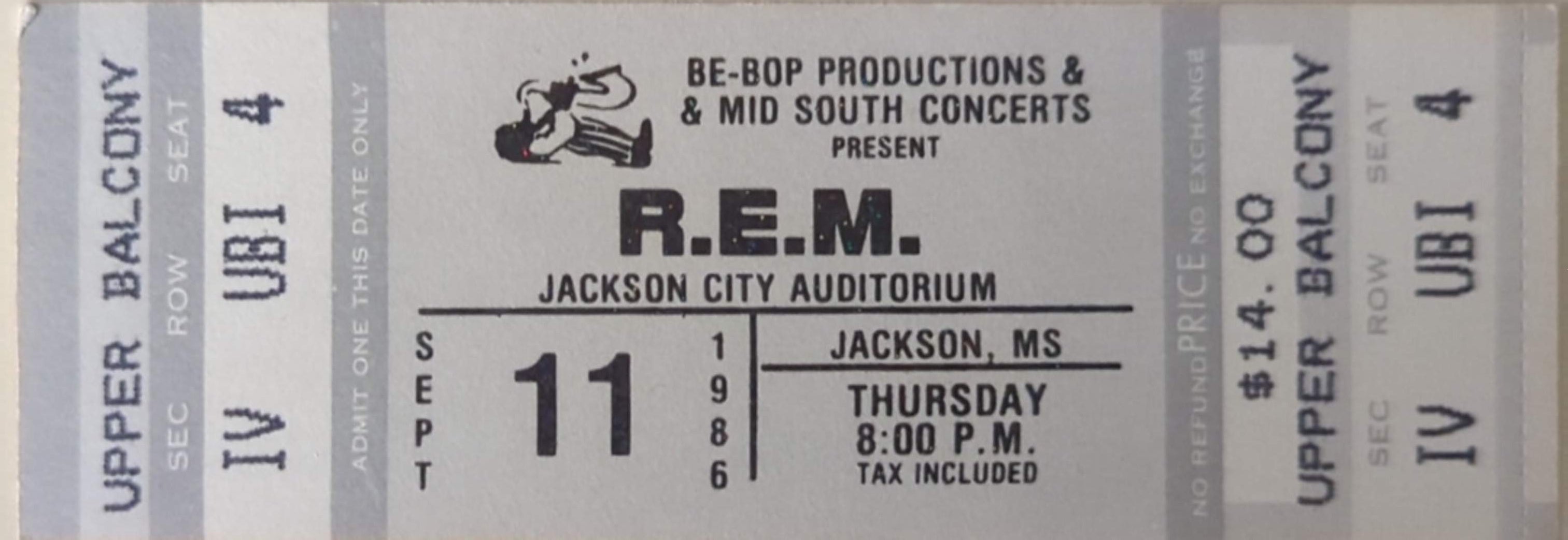 R.E.M. - 1986 Original Vintage Concert Ticket Row UBI Seat 4