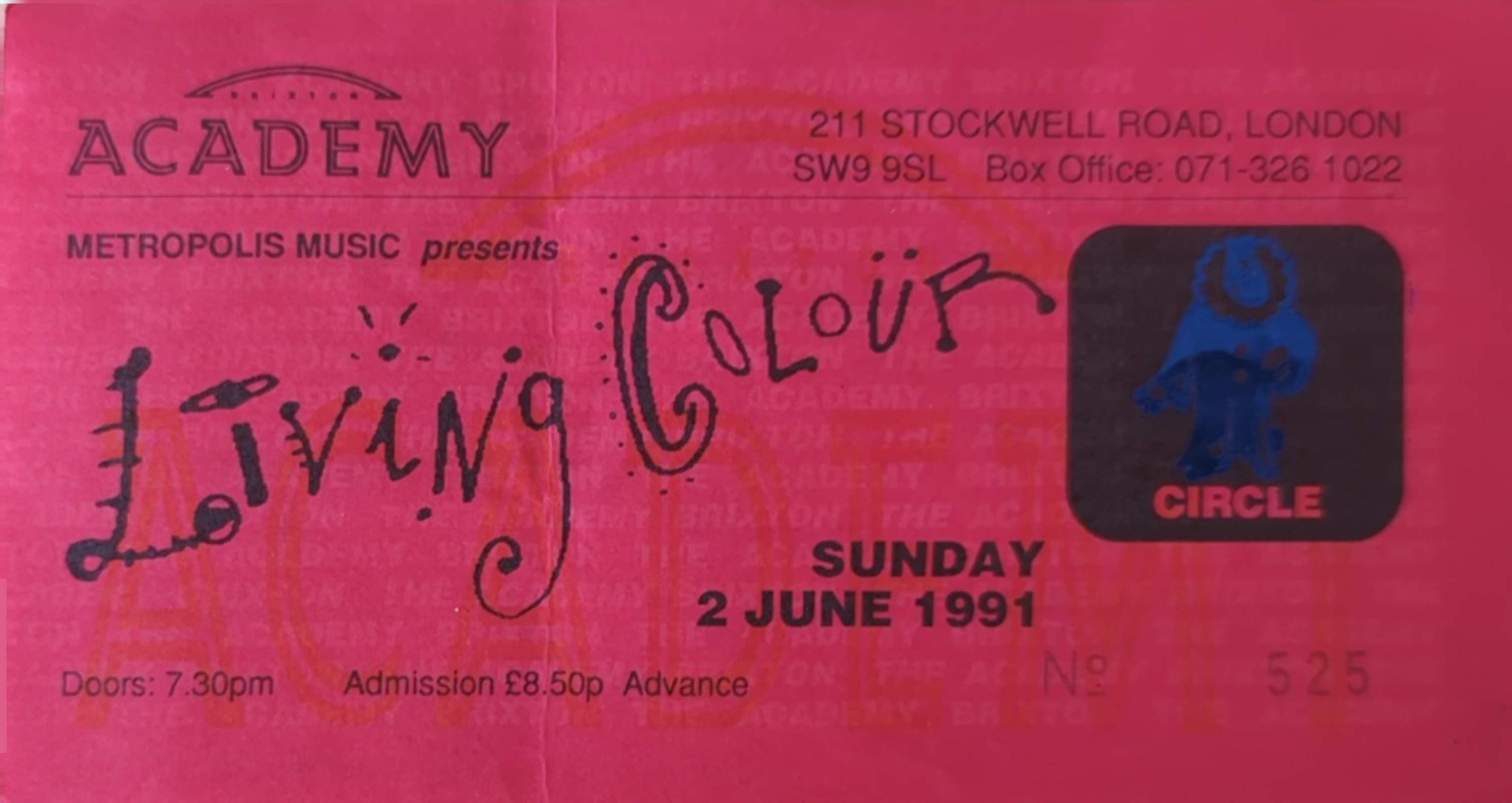 Living Colour - 1991 Original Vintage Concert Ticket