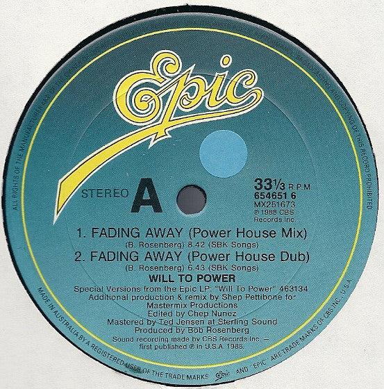 Will To Power - Fading Away Vinyl LP (Used)