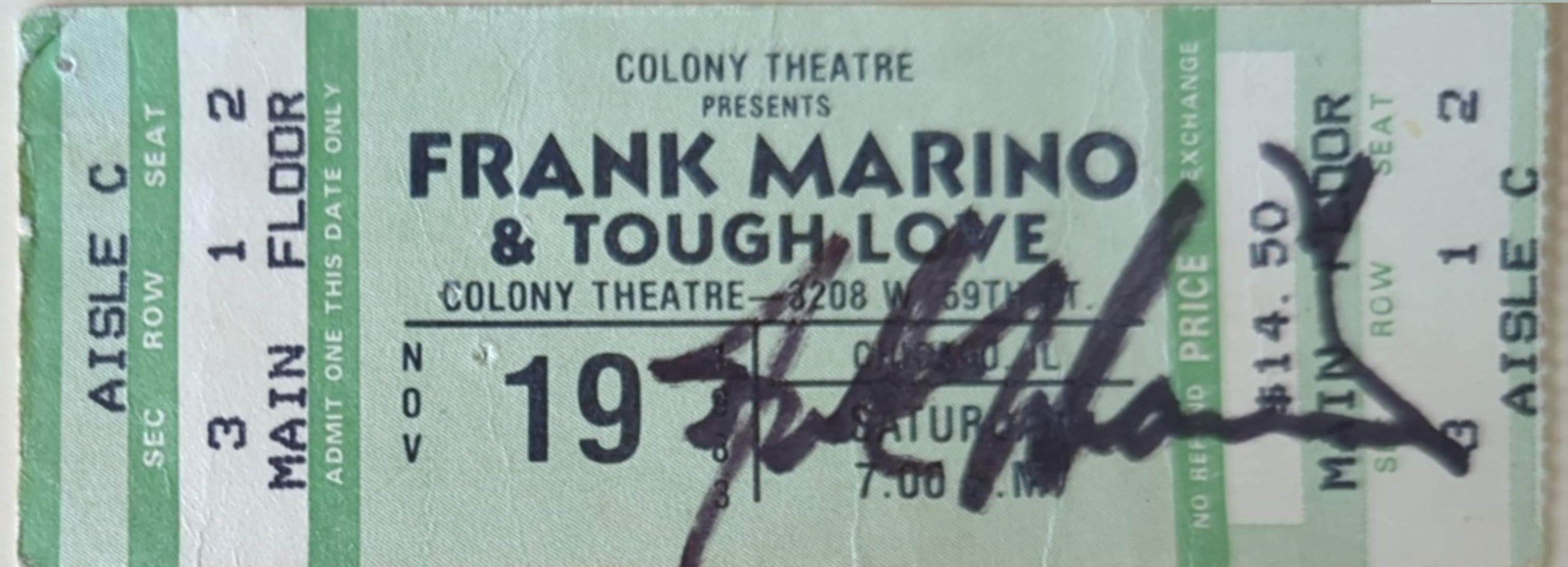 Frank Marino & Tough Love Autographed 1983 Original Vintage Concert Ticket