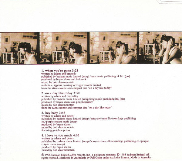 Bryan Adams Featuring Melanie C - When You're Gone 4 Track CD Single