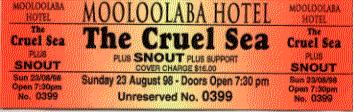 Cruel Sea - 1998 Vintage Concert Ticket