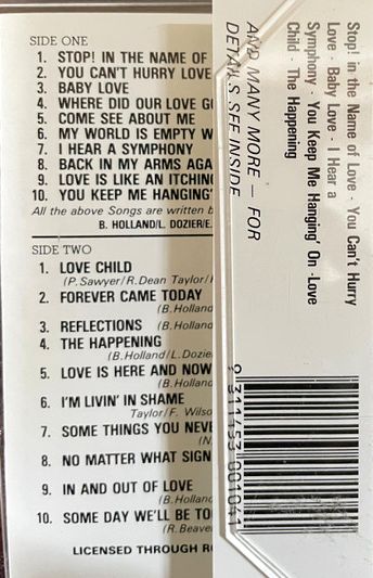 Diana Ross & The Supremes – 20 All Time Greatest Hits Cassette Tape