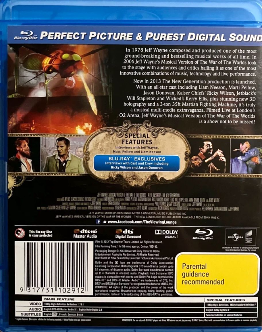 Jeff Wayne's Musical Version Of The War Of The Worlds Alive On Stage! The New Generation Blu-Ray DVD