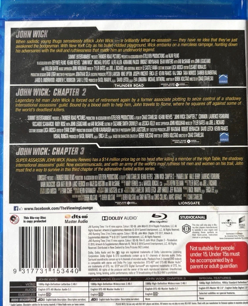 John Wick Chapters 1, 2, 3 Blu-ray DVD (New)