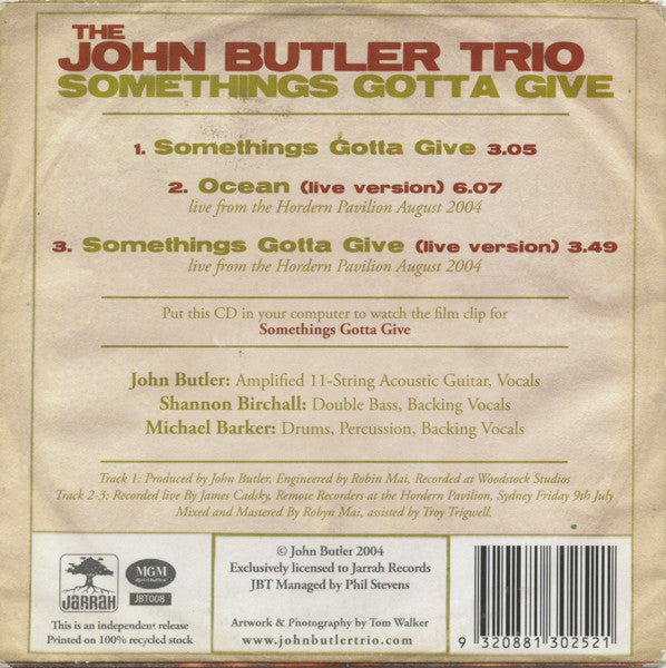 John Butler Trio - Somethings Gotta Give 3 Track + Video CD Single