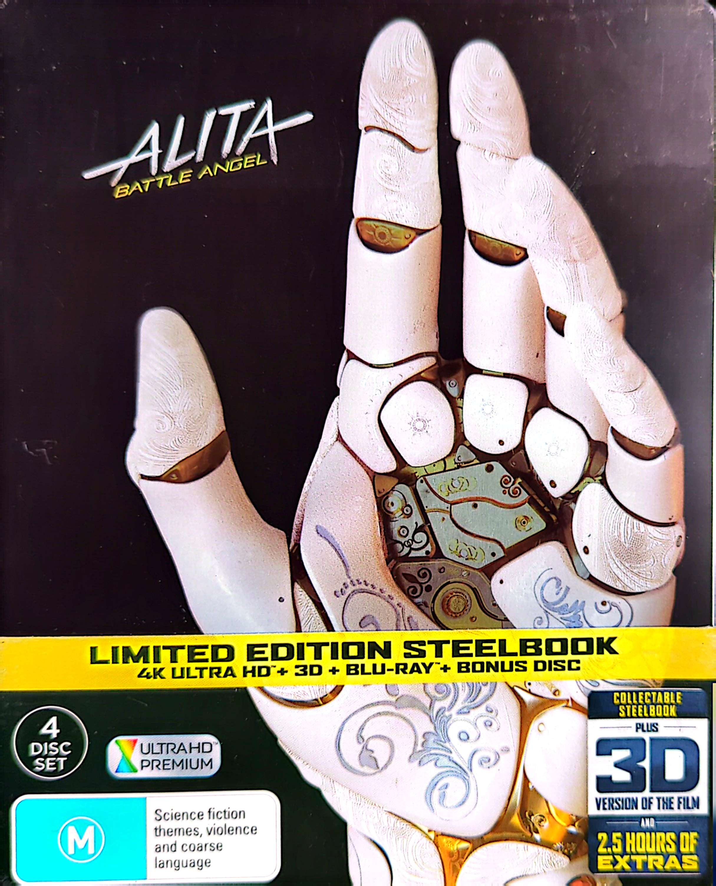 Alita: Battle Angel (2019) Ltd Ed Steelbook 4K Ultra HD + 3D + Blu-Ray + Bonus Disc (Used)