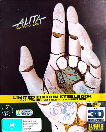 Alita: Battle Angel (2019) Ltd Ed Steelbook 4K Ultra HD + 3D + Blu-Ray + Bonus Disc (Used)