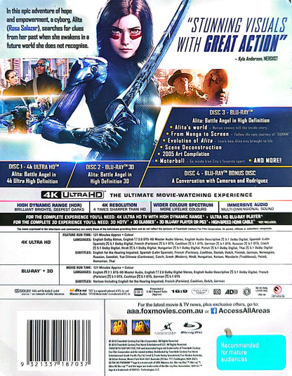 Alita: Battle Angel (2019) Ltd Ed Steelbook 4K Ultra HD + 3D + Blu-Ray + Bonus Disc (Used)