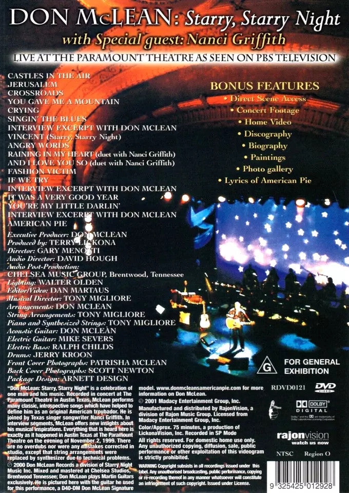 Don McLean - Starry, Starry Night DVD (Used)