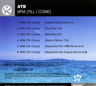 ATB - 9PM (Till I Come) 6 Track CD Single