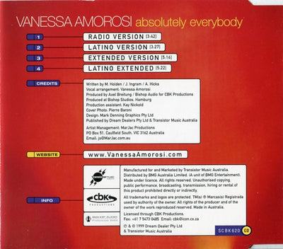 Vanessa Amorosi - Absolutely Everybody 4 Track CD Single
