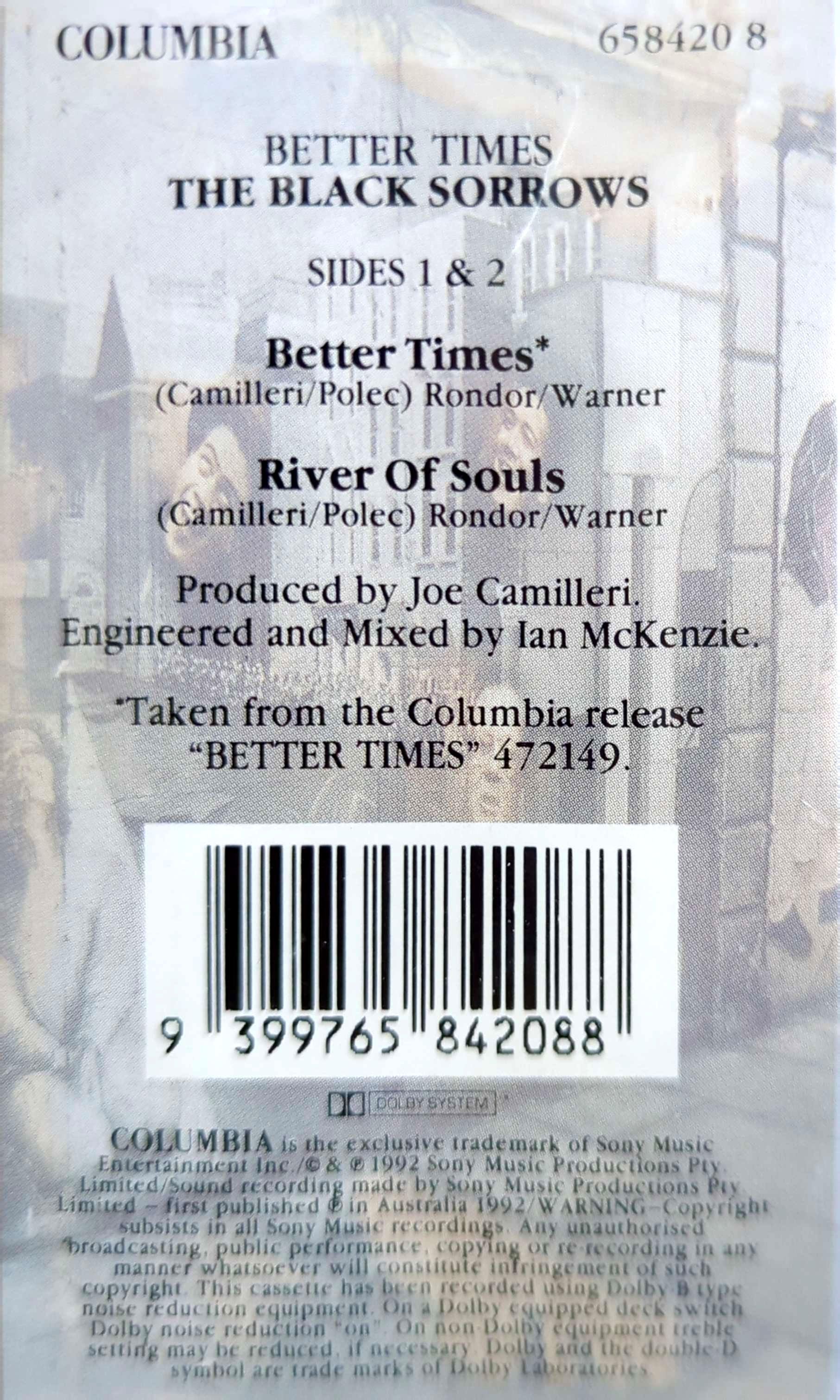 Black Sorrows – Better Times Cassette Tape Single (New)