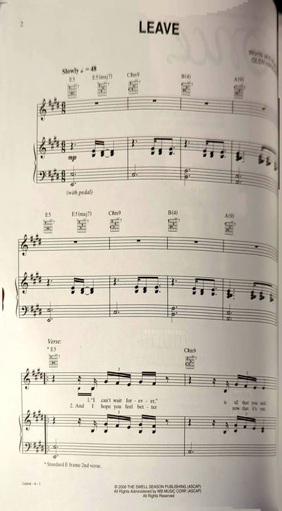 Once - Sheet Music Selections: Piano, Vocal, Guitar Book by Glen Hansard & Marketa Irglova