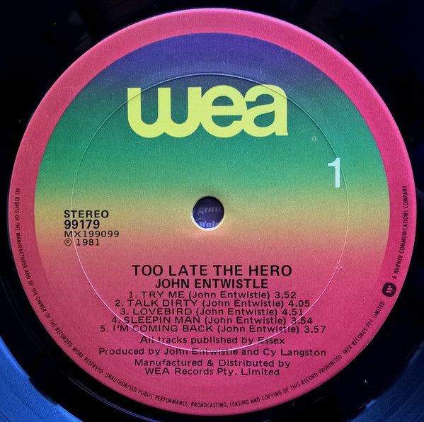 John Entwistle - Too Late The Hero Vinyl LP (Used)