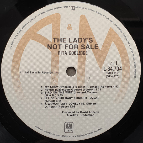 Rita Coolidge - The Lady's Not For Sale Reissue Vinyl LP (Used)