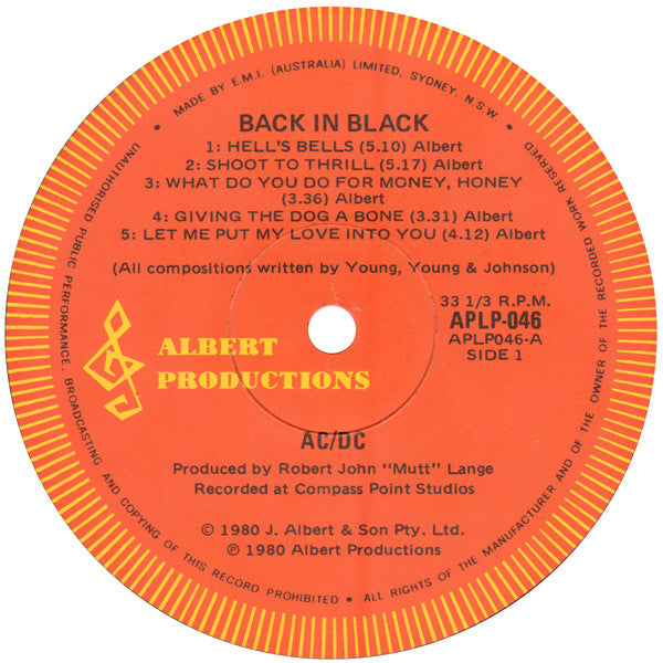 AC/DC - Back In Black (Red Label) Vinyl LP (Used)