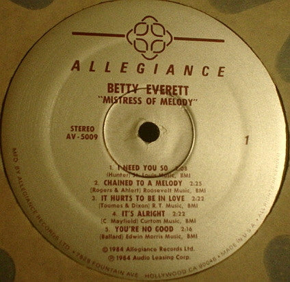 Betty Everett - Mistress Of Melody Vinyl LP (Used)