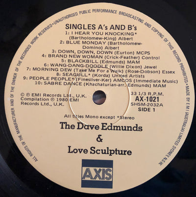 Dave Edmunds & Love Sculpture - The Dave Edmunds & Love Sculpture Single's A's & B's Vinyl LP (Used)