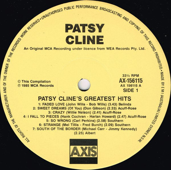 Patsy Cline - Patsy Cline's Greatest Hits Reissue Vinyl LP (Used)