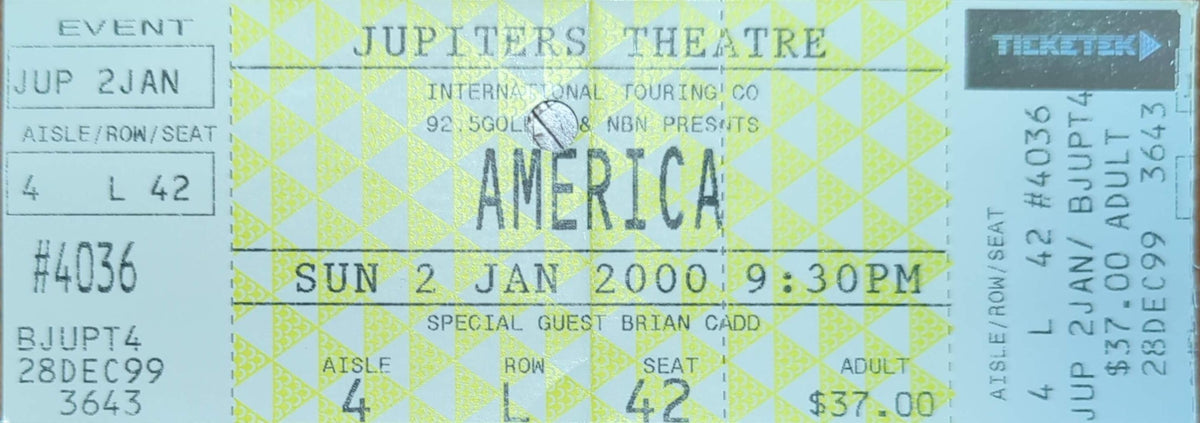 America - 2000 Original Vintage Concert Ticket Seat #L42