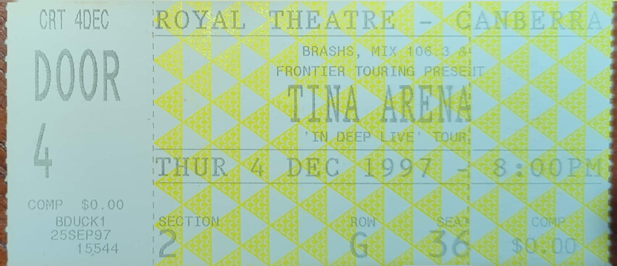 Tina Arena - 1997 Original Vintage Concert Ticket Seat #G36