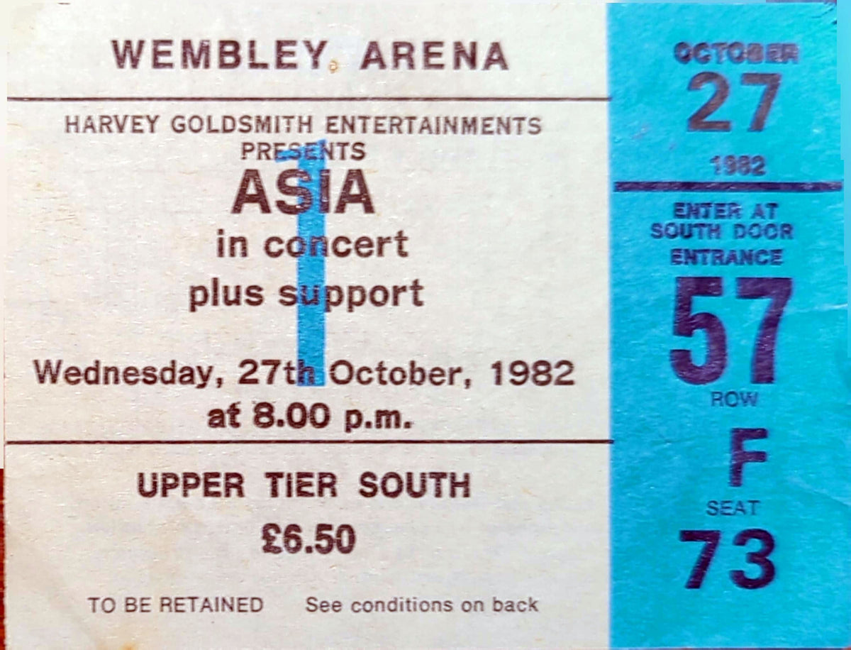 Asia - 1982 Original Vintage Concert Ticket Seat #F73