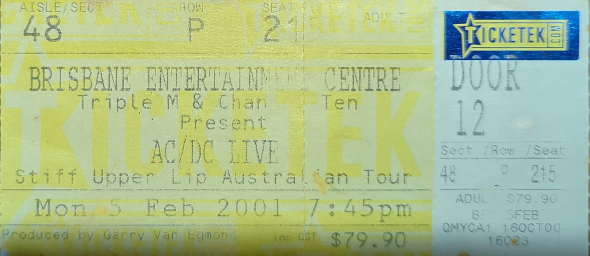 AC/DC - 2001 Original Vintage Concert Ticket Seat #P215