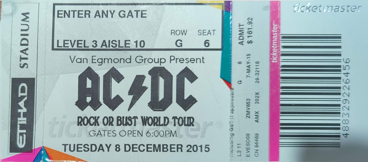 AC/DC - 2015 Original Vintage Concert Ticket Seat #G6