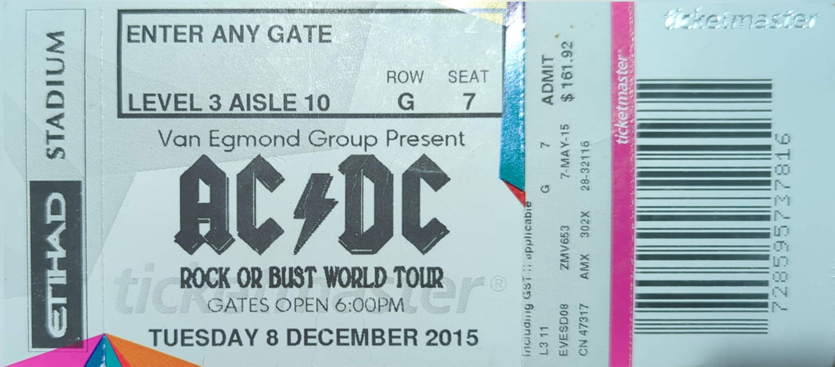 AC/DC - 2015 Original Vintage Concert Ticket Seat #G7