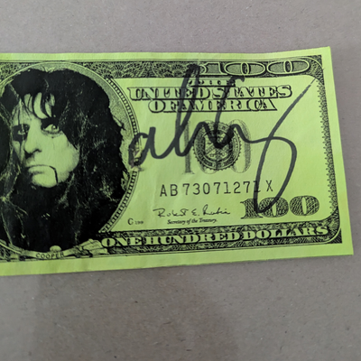 Alice Cooper - Neon Green Promotional $100 Bill Autographed